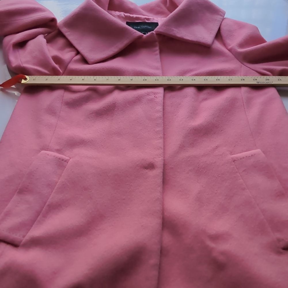 Pink Tartan Cotton Candy Pink Cashmere Wool Coat L - Picture 14 of 16